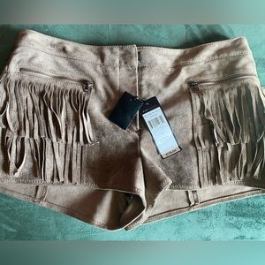BCBG Maxazaria “Weston” Faux Suede Fringed Shorts
